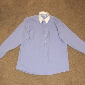 Mens long sleeve blue and white button down shirt